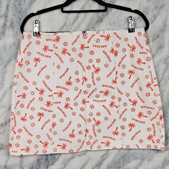 Glamorous Dresses & Skirts - Glamorous Denim US Sz 10 Medium Holiday Print White Denim High Waist Mini Skirt